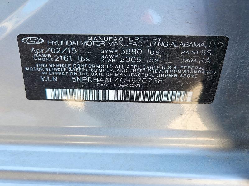 66738896 :رقم المزاد ، 5NPDH4AE4GH670238 vin ، 2016 Hyundai Elantra مزاد بيع