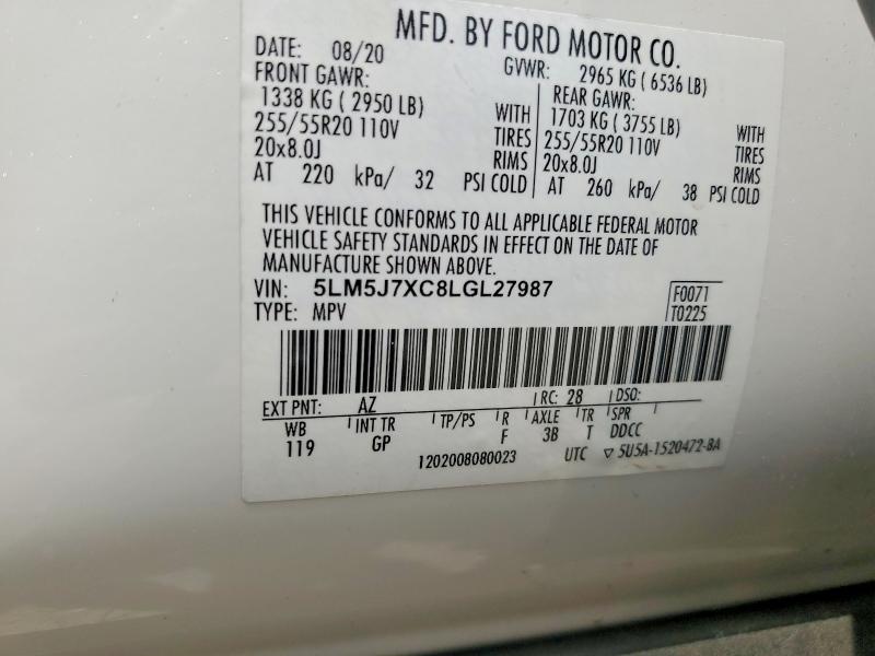 Aukcja sprzedaży 2020 Lincoln Aviator, vin: 5LM5J7XC8LGL27987, numer aukcji: 63305396
