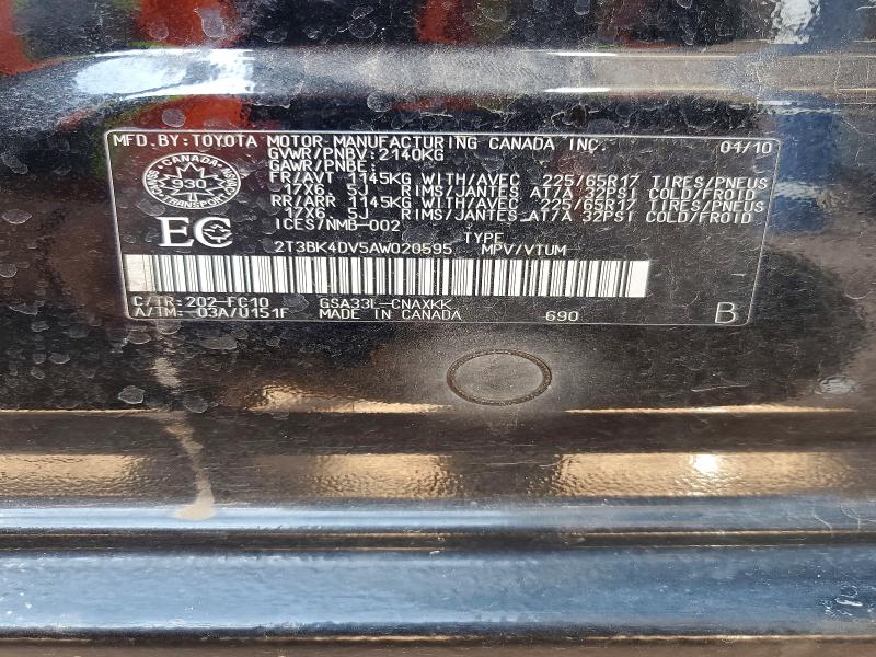 Aukcja sprzedaży 2010 Toyota Rav4, vin: 2T3BK4DV5AW020595, numer aukcji: 63617366