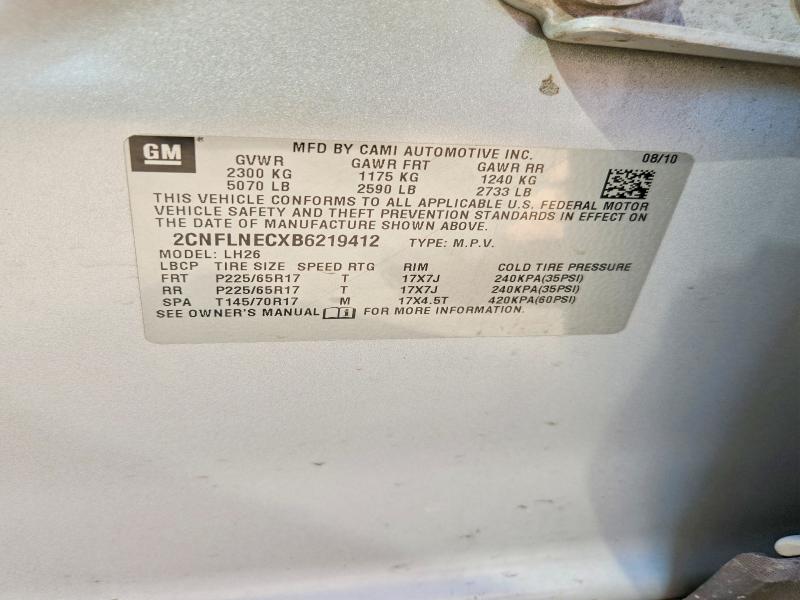 2011 Chevrolet Equinox მანქანა იყიდება აუქციონზე, vin: 2CNFLNECXB6219412, აუქციონის ნომერი: 64830336