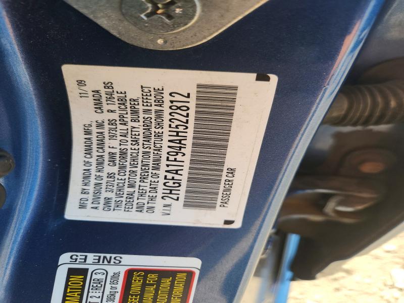 Aukcja sprzedaży 2010 Honda Civic, vin: 2HGFA1F94AH522812, numer aukcji: 65853336