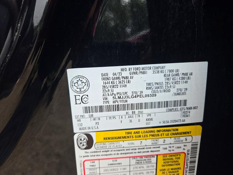 62258796 :رقم المزاد ، 5LMJJ3LG4PEL09309 vin ، 2023 Lincoln Navigator مزاد بيع