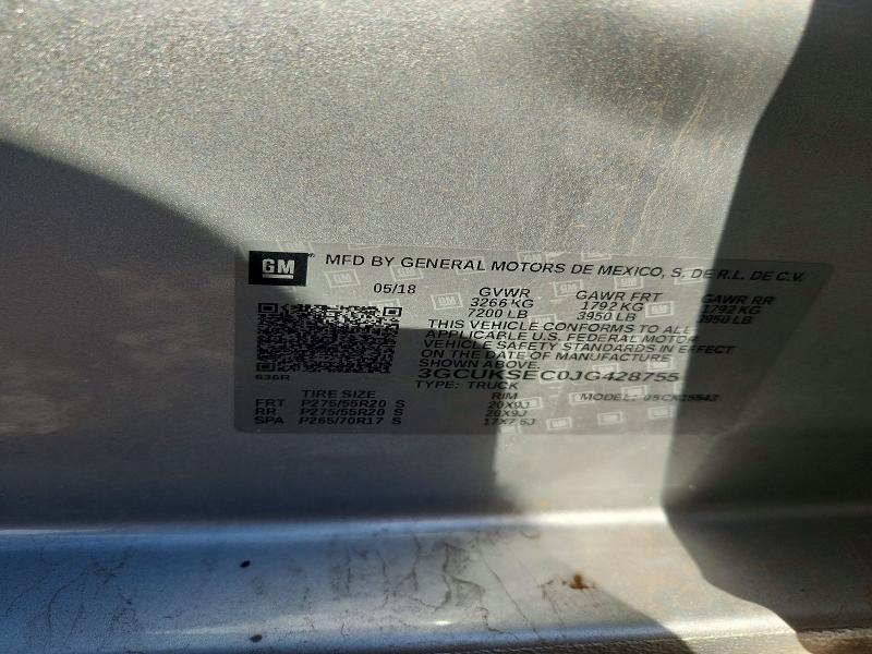 2018 Chevrolet Silverado მანქანა იყიდება აუქციონზე, vin: 3GCUKSEC0JG428755, აუქციონის ნომერი: 65017036