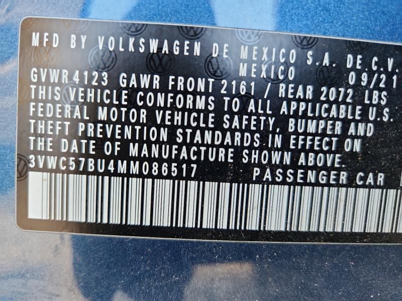2021 Volkswagen Jetta მანქანა იყიდება აუქციონზე, vin: 3VWC57BU4MM086517, აუქციონის ნომერი: 66494626