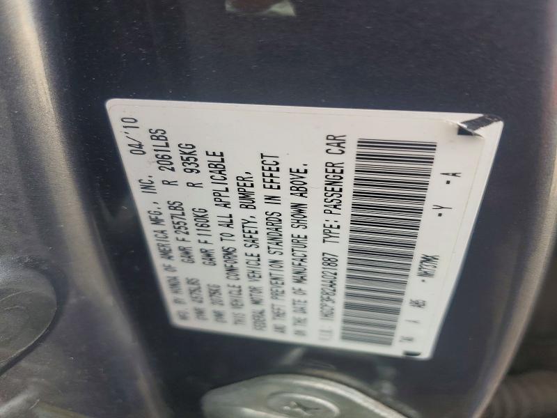 Auction sale of the 2010 Honda Accord, vin: 1HGCP3F82AA021887, lot number: 67278616