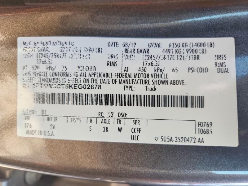 Продажа на аукционе авто 2019 Ford F350, vin: 1FT8W3DT5KEG02678, номер лота: 62635906