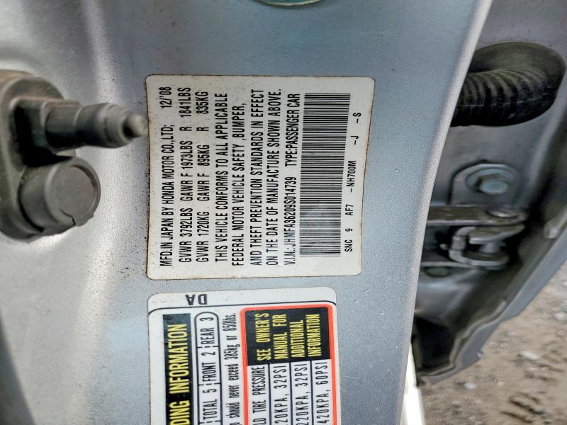 2009 Honda Civic მანქანა იყიდება აუქციონზე, vin: JHMFA36209S014739, აუქციონის ნომერი: 64258386