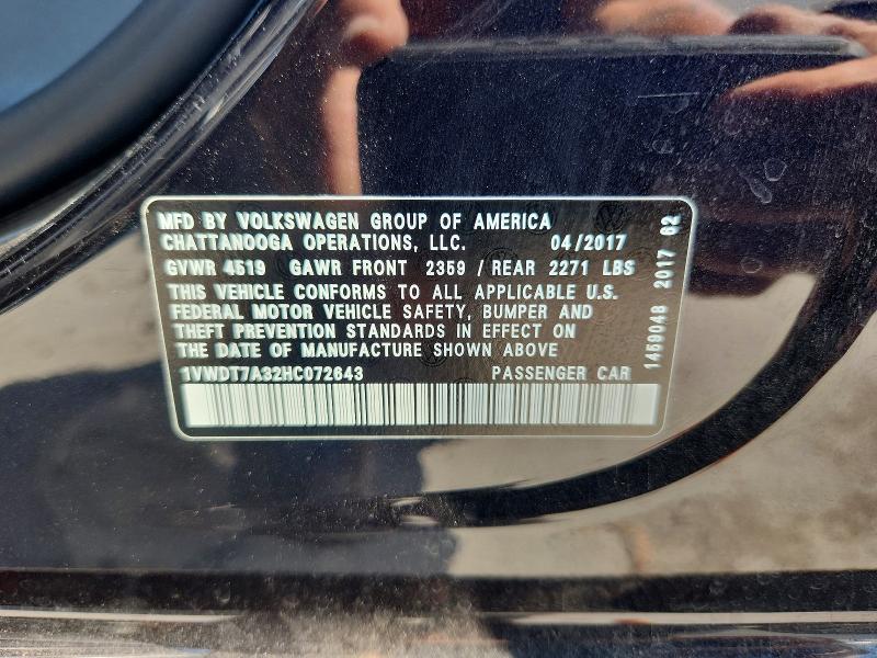 Aukcja sprzedaży 2017 Volkswagen Passat, vin: 1VWDT7A32HC072643, numer aukcji: 66717706