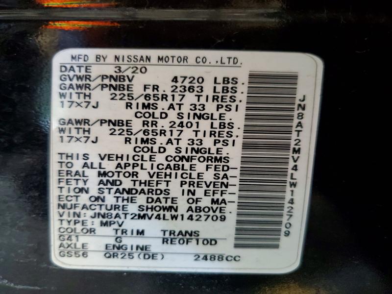 2020 Nissan Rogue მანქანა იყიდება აუქციონზე, vin: JN8AT2MV4LW142709, აუქციონის ნომერი: 63923966