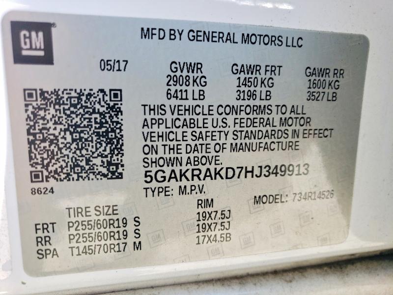 2017 Buick Enclave მანქანა იყიდება აუქციონზე, vin: 5GAKRAKD7HJ349913, აუქციონის ნომერი: 65220786