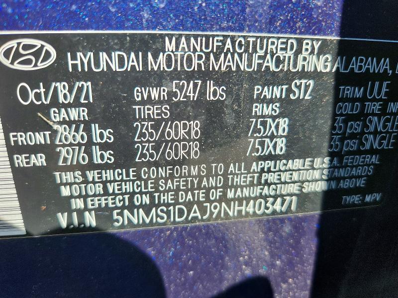 Продажа на аукционе авто 2022 Hyundai Santa Fe, vin: 5NMS1DAJ9NH403471, номер лота: 57427726