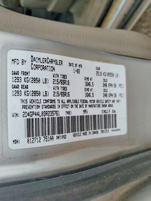 Продажа на аукционе авто 2003 Dodge Grand Caravan, vin: 2D4GP44L03R235761, номер лота: 64480646