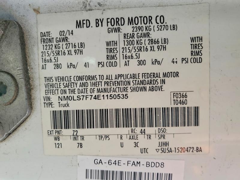 66274216 :رقم المزاد ، NM0LS7F74E1150535 vin ، 2014 Ford Transit Connect مزاد بيع