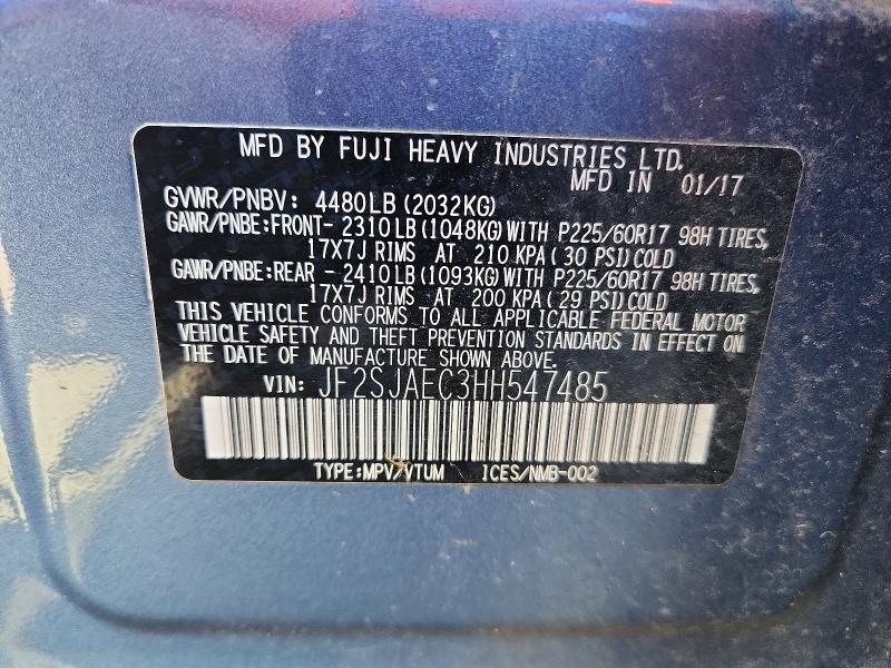 Aukcja sprzedaży 2017 Subaru Forester, vin: JF2SJAEC3HH547485, numer aukcji: 65838296