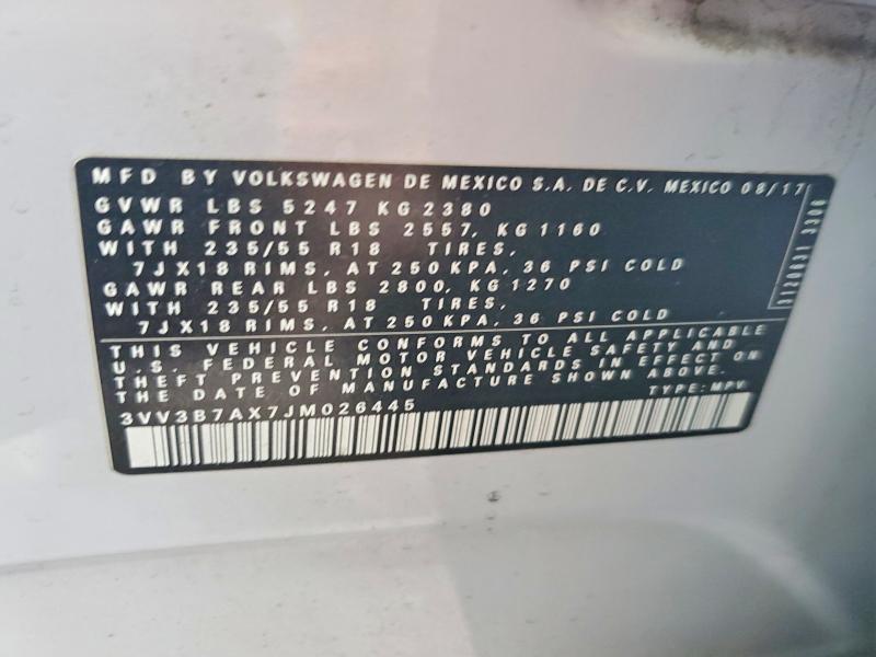 Продажа на аукционе авто 2018 Volkswagen Tiguan, vin: 3VV3B7AX7JM026445, номер лота: 65432326