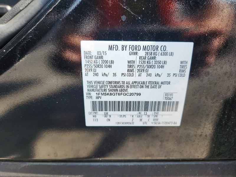64725156 :رقم المزاد ، 1FM5K8GT6FGC20799 vin ، 2015 Ford Explorer مزاد بيع
