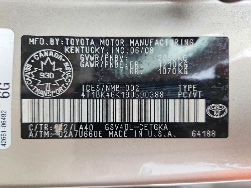 65627446 :رقم المزاد ، 4T1BK46K19U590388 vin ، 2009 Toyota Camry مزاد بيع