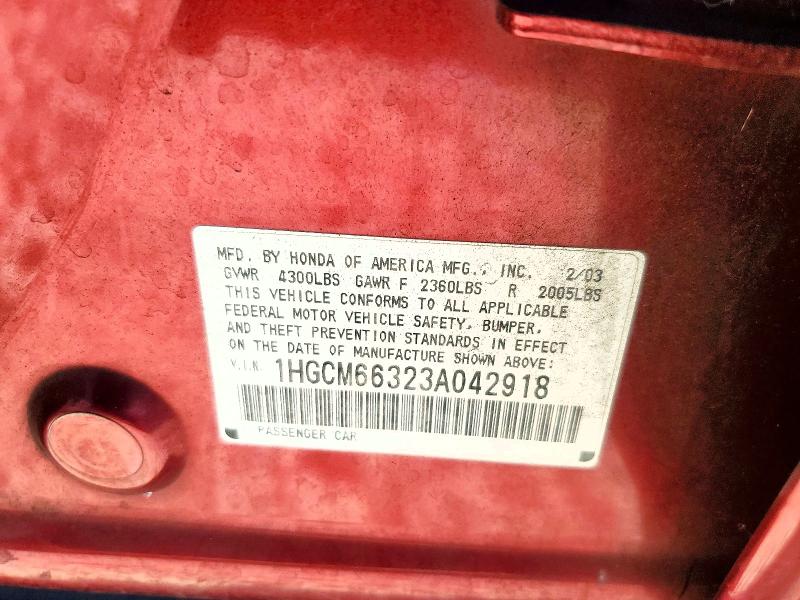 66895746 :رقم المزاد ، 1HGCM66323A042918 vin ، 2003 Honda Accord مزاد بيع