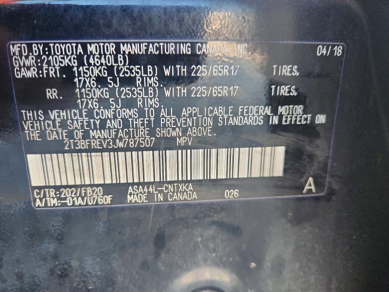 2018 Toyota Rav4 მანქანა იყიდება აუქციონზე, vin: 2T3BFREV3JW787507, აუქციონის ნომერი: 66793016
