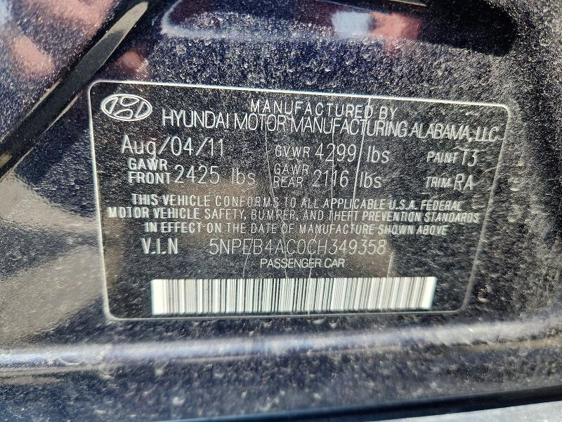 Aukcja sprzedaży 2012 Hyundai Sonata, vin: 5NPEB4AC0CH349358, numer aukcji: 65398916