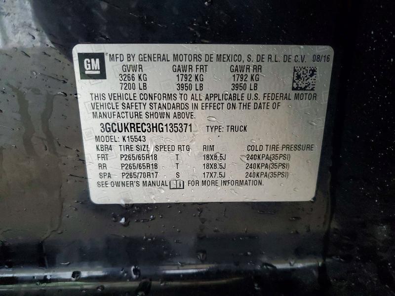 2017 Chevrolet Silverado მანქანა იყიდება აუქციონზე, vin: 3GCUKREC3HG135371, აუქციონის ნომერი: 64185286
