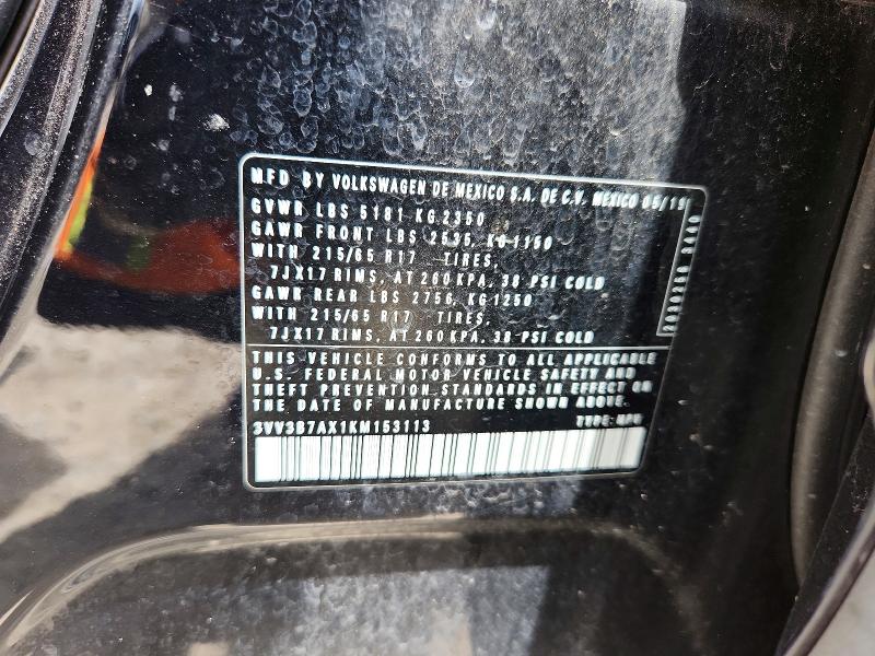 2019 Volkswagen Tiguan მანქანა იყიდება აუქციონზე, vin: 3VV3B7AX1KM153113, აუქციონის ნომერი: 64390636