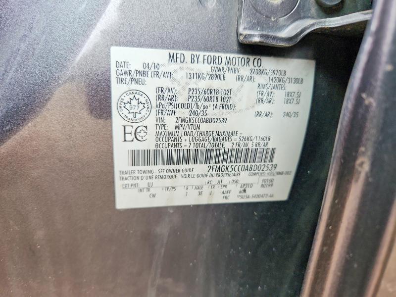 63703276 :رقم المزاد ، 2FMGK5CC0ABD02539 vin ، 2010 Ford Flex مزاد بيع