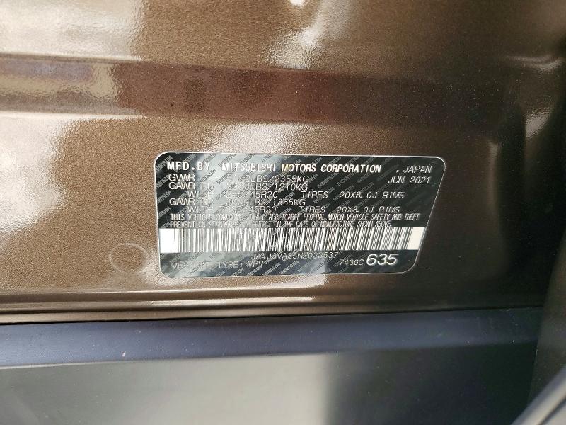65939416 :رقم المزاد ، JA4J3VA85NZ022537 vin ، 2022 Mitsubishi Outlander مزاد بيع