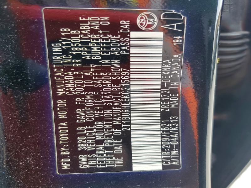 Продаж на аукціоні авто 2019 Toyota Corolla, vin: 2T1BURHE6KC215697, номер лоту: 63897396