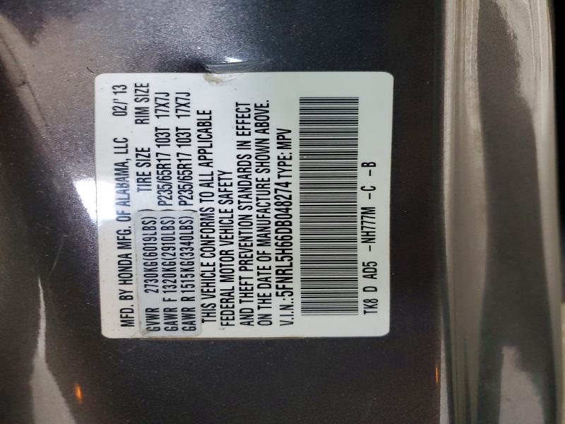 66060826 :رقم المزاد ، 5FNRL5H66DB048274 vin ، 2013 Honda Odyssey مزاد بيع