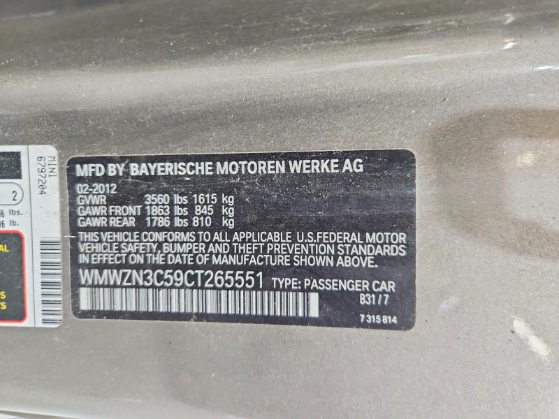 Продаж на аукціоні авто 2012 Mini Cooper, vin: WMWZN3C59CT265551, номер лоту: 64894706
