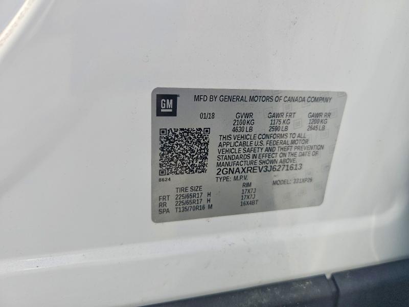2018 Chevrolet Equinox მანქანა იყიდება აუქციონზე, vin: 2GNAXREV3J6271613, აუქციონის ნომერი: 63341476