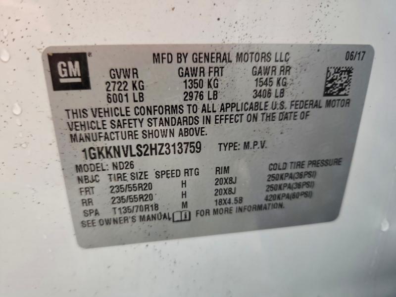 Aukcja sprzedaży 2017 Gmc Acadia, vin: 1GKKNVLS2HZ313759, numer aukcji: 65338316