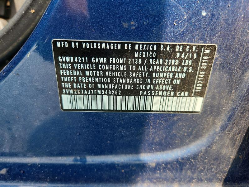 64397946 :رقم المزاد ، 3VW2K7AJ7FM346262 vin ، 2015 Volkswagen Jetta مزاد بيع