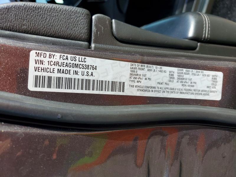 Aukcja sprzedaży 2021 Jeep Grand Cherokee, vin: 1C4RJEAG0MC538764, numer aukcji: 63885526
