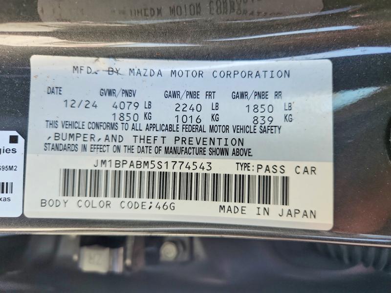 Aukcja sprzedaży 2025 Mazda 3, vin: JM1BPABM5S1774543, numer aukcji: 65335056