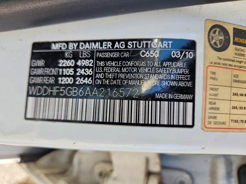 Продаж на аукціоні авто 2010 Mercedes-benz E, vin: WDDHF5GB6AA216572, номер лоту: 64942416