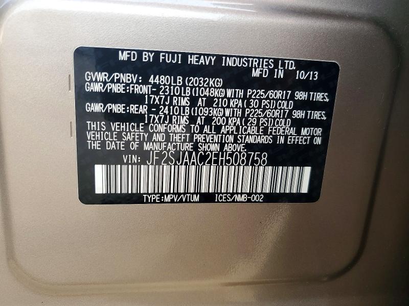 Aukcja sprzedaży 2014 Subaru Forester, vin: JF2SJAAC2EH508758, numer aukcji: 65178706