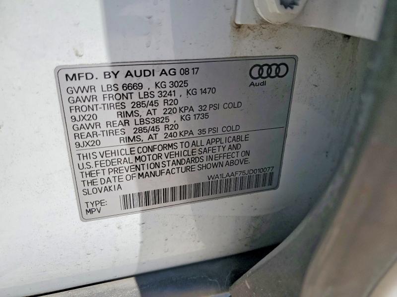 66828996 :رقم المزاد ، WA1LAAF75JD010077 vin ، 2018 Audi Q7 مزاد بيع