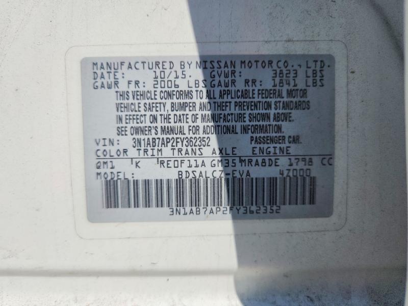 Продаж на аукціоні авто 2015 Nissan Sentra, vin: 3N1AB7AP2FY362352, номер лоту: 62662846
