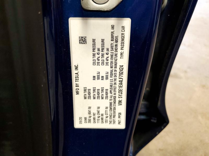 Aukcja sprzedaży 2020 Tesla Model 3, vin: 5YJ3E1EA4LF792424, numer aukcji: 63255236