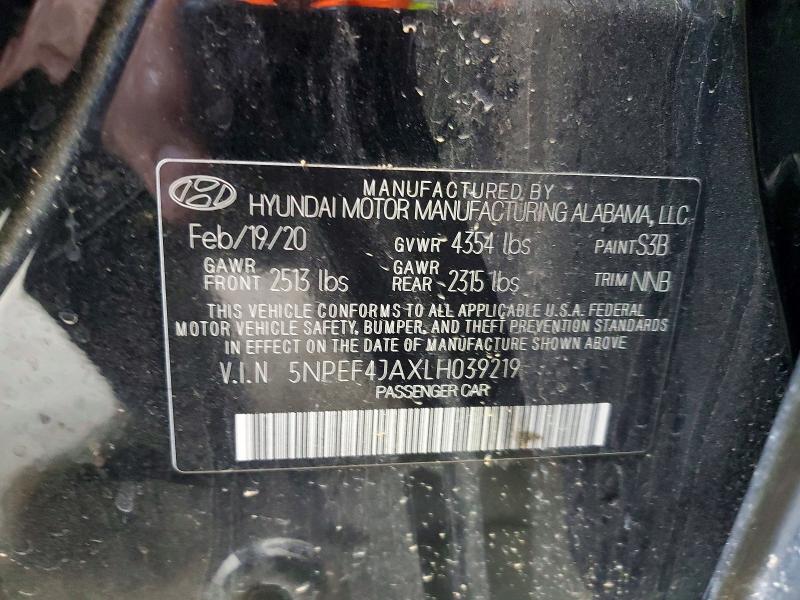 63888026 :رقم المزاد ، 5NPEF4JAXLH039219 vin ، 2020 Hyundai Sonata مزاد بيع