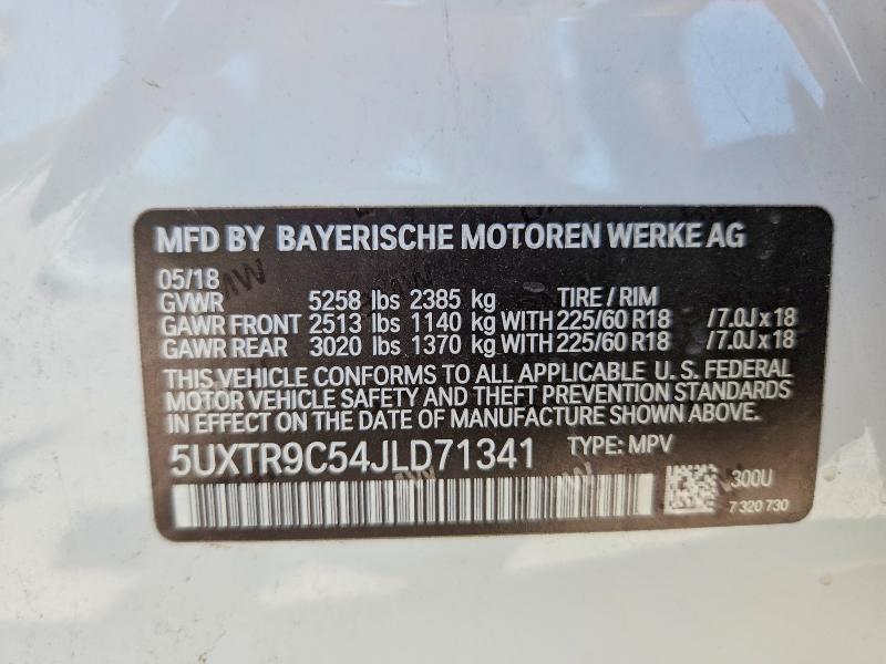 Продаж на аукціоні авто 2018 Bmw X3, vin: 5UXTR9C54JLD71341, номер лоту: 64650066
