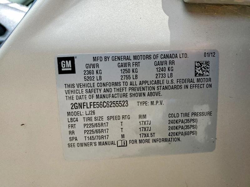 2012 Chevrolet Equinox მანქანა იყიდება აუქციონზე, vin: 2GNFLFE56C6255523, აუქციონის ნომერი: 64505326