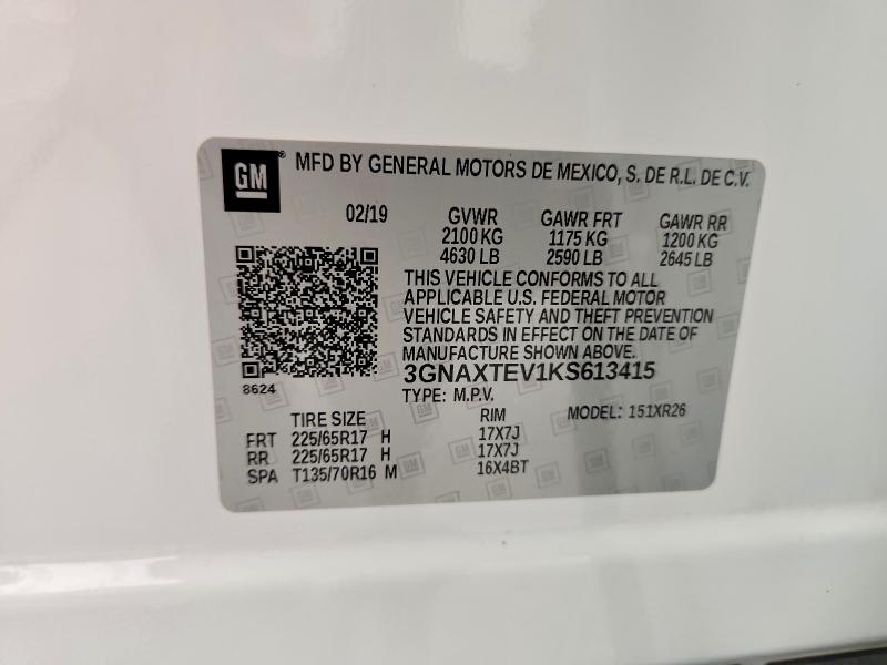 Продаж на аукціоні авто 2019 Chevrolet Equinox, vin: 3GNAXTEV1KS613415, номер лоту: 66243906
