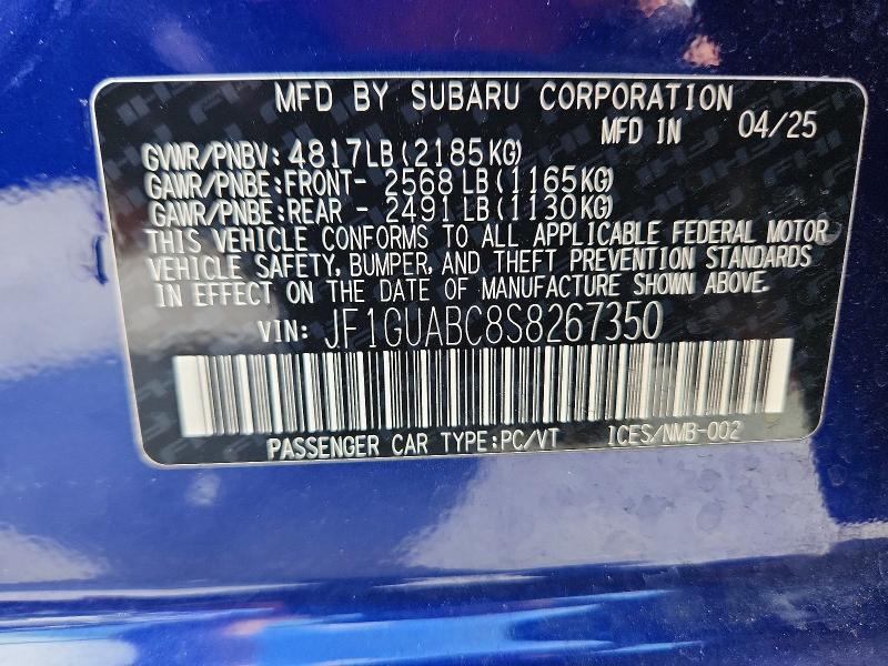 Продажа на аукционе авто 2025 Subaru Impreza, vin: JF1GUABC8S8267350, номер лота: 64538346
