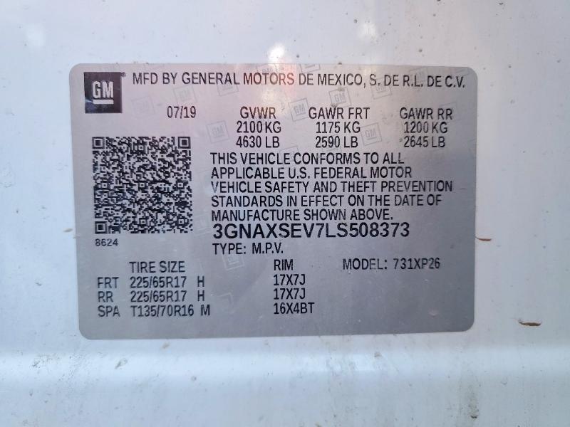 2020 Chevrolet Equinox მანქანა იყიდება აუქციონზე, vin: 3GNAXSEV7LS508373, აუქციონის ნომერი: 65433256