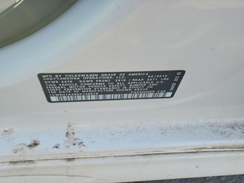 64552456 :رقم المزاد ، 1VWBH7A39DC128676 vin ، 2013 Volkswagen Passat مزاد بيع