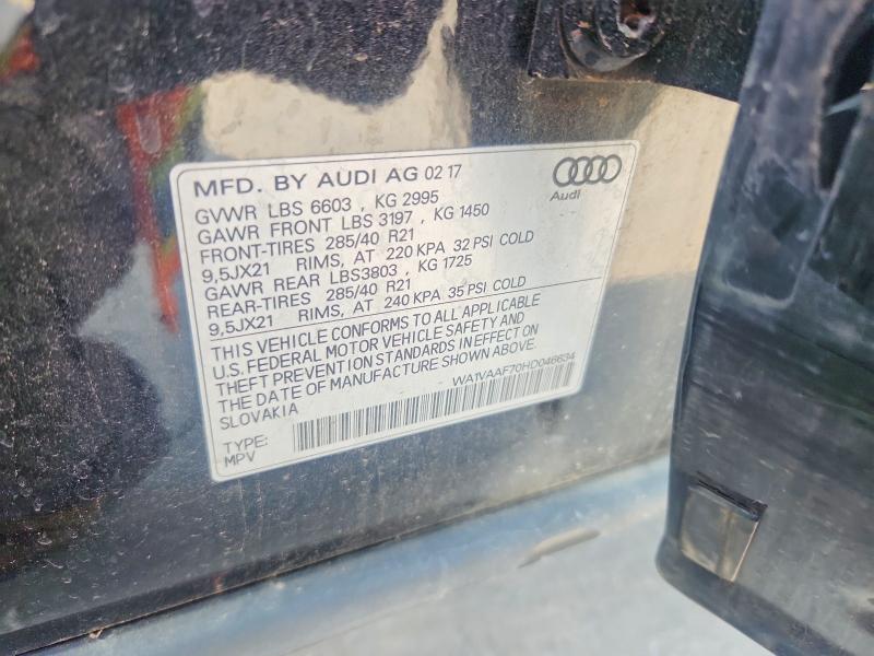 Aukcja sprzedaży 2017 Audi Q7, vin: WA1VAAF70HD046634, numer aukcji: 63621626