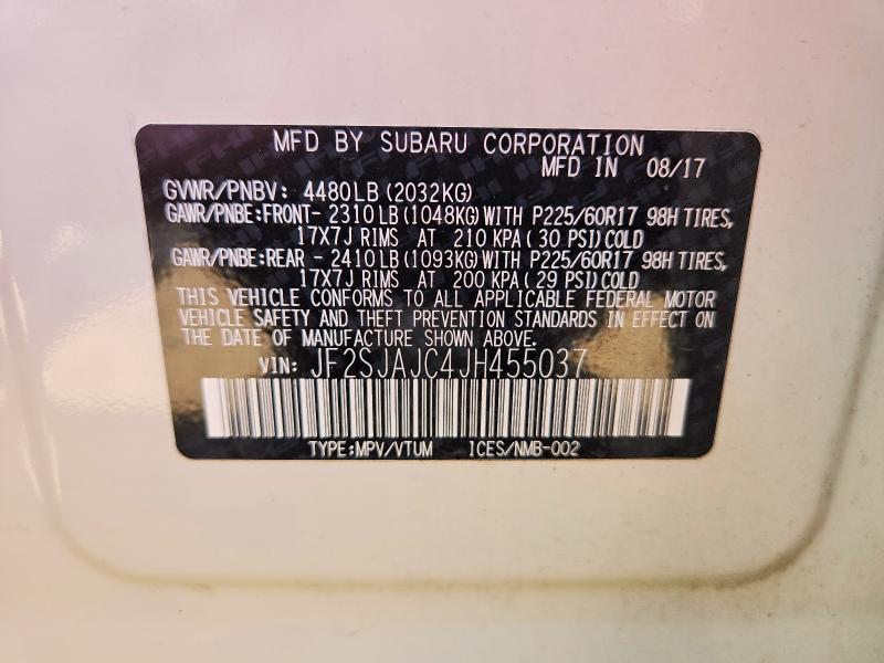2018 Subaru Forester მანქანა იყიდება აუქციონზე, vin: JF2SJAJC4JH455037, აუქციონის ნომერი: 65875546